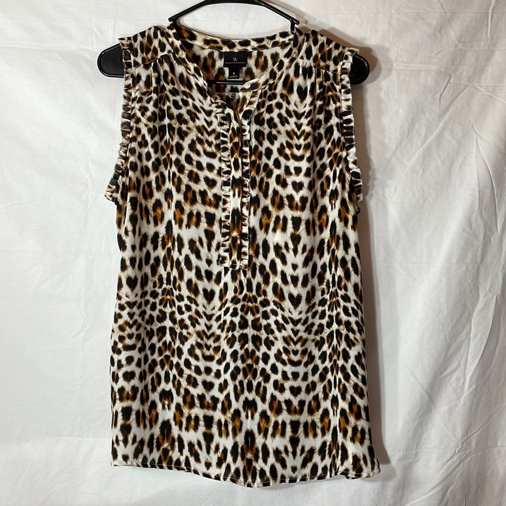 L Leopard Print Sleeveless Worthington Dress Top